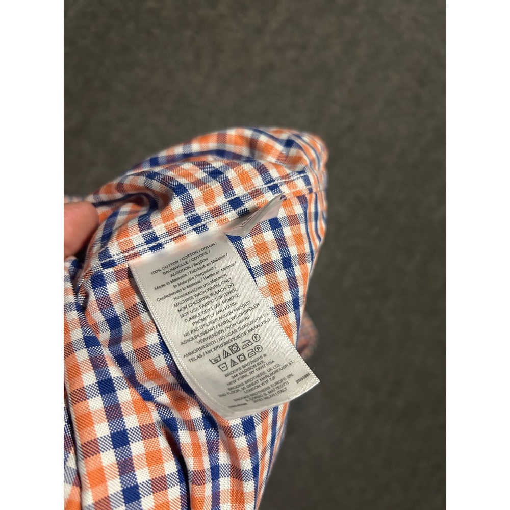 Brook brothers OCBD button shirt regent mens XL long sleeve check orange blue - Picture 5 of 7